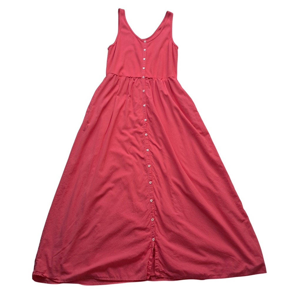 XiRENA Fenix Button Front Cotton Midi Dress Women's XL Pink Coral Pockets - Picture 1 of 11